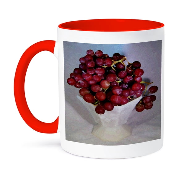 3dRose, Grapes In A Dish Oil Painting, 11oz Two-Tone Red Mug