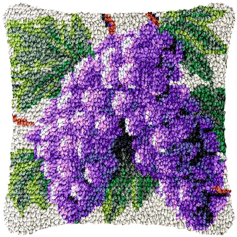 Grapes Latch Hook Pillow Cover Kits for DIY Handmade Throw Pillow Cross Stitch Latch Hook Pillowcase Rug Kits with Preprinted Color Pattern Canvas Crochet Yarn Kits 17''X 17''(fv197)