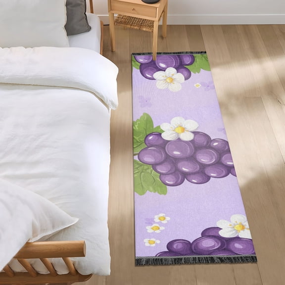 Grapes Leaves Daisies Bedside Runner Rug 2'x 6' Non Slip Carpet Floor Mat Area Rug