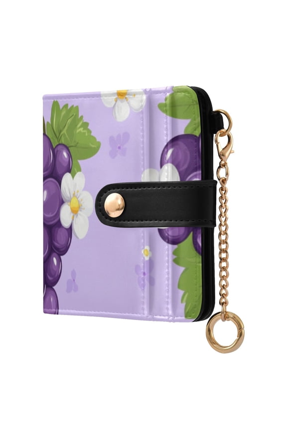 Grapes Leaves Daisies Women's Wallet PU Leather Card Cases RFID Blocking Purse Billfold with Key Ring