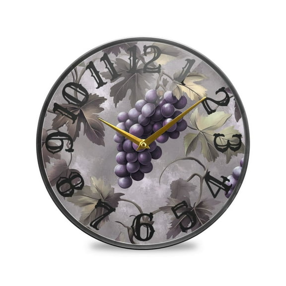 Grapes Leaves Wall Clock 10 Inch Silent Non Ticking Battery Operated Easy to Read for Kitchen Living Room