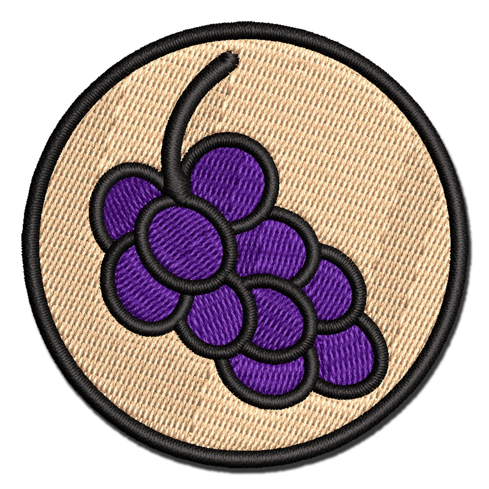 Grapes Outline Doodle Applique MultiColor Embroidered Hook & Loop