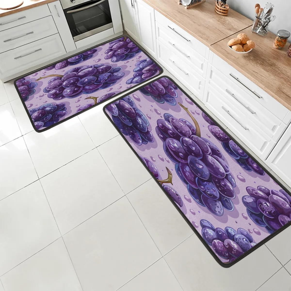 Grapes Patterns Kitchen Mat Set of 2 Non-Slip Washable Kitchen Rugs ...