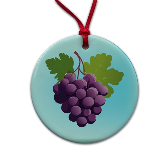 Grapes Purple Fruit Wine Christmas Tree Holiday Round Ceramic Ornament