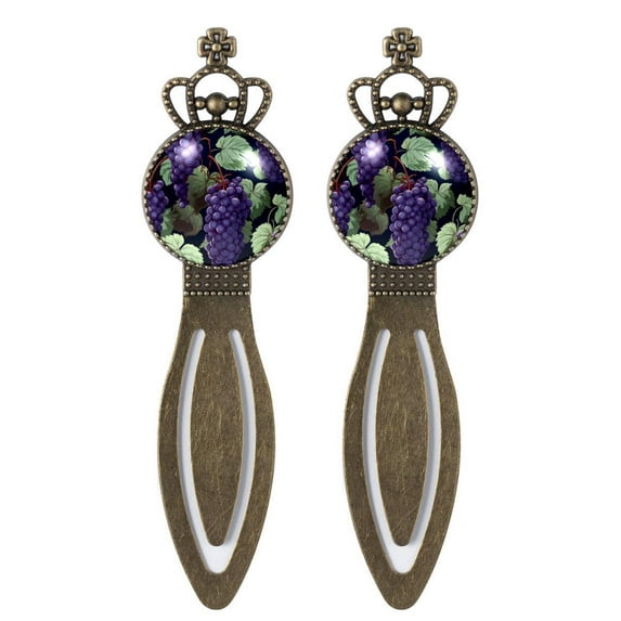 Grapes Set of 2 Vintage Copper Crown-Shaped Bookmarks - Stainless Steel Book Markers for Readers and Book Lovers