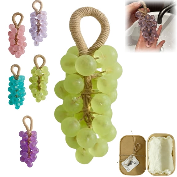Grapes Soap on a Rope, Soap Grapes on a Rope – Handmade Grapes Cluster Shaped Soaps with Rope for Shower Hanging, Bathroom Kitchen Decor, Grape Scented