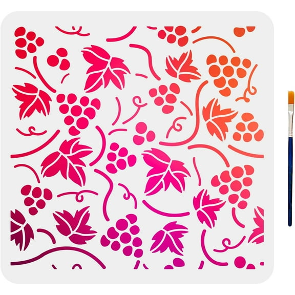 Grapes Stencil Grape Vine Painting Stencil Grape Leaves Stencil Hollowed Out Durable 11.811.8inch with Paint Brush for DIY Shirts Walls Furniture Crafts for DIY