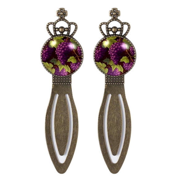 Grapes Vintage Copper Crown-Shaped Bookmarks Set of 2 - Stainless Steel Reading Accessories for Book Lovers and Readers