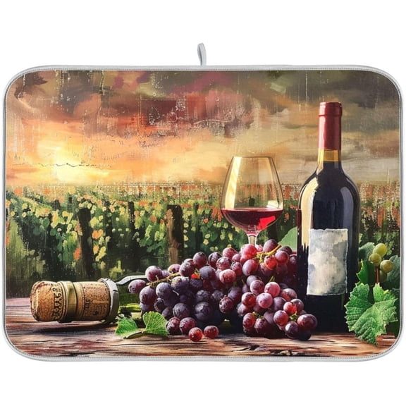 Grapes Wine Glass Bottle Dish Drying Mat for Kitchen Counter Absorbent Microfiber Drying Pad, Medium 16x18 in