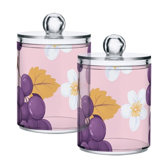 Grapes Yellow Leaves Daisies Translucent Plastic Cans Storage Canisters with Lid Set of 2