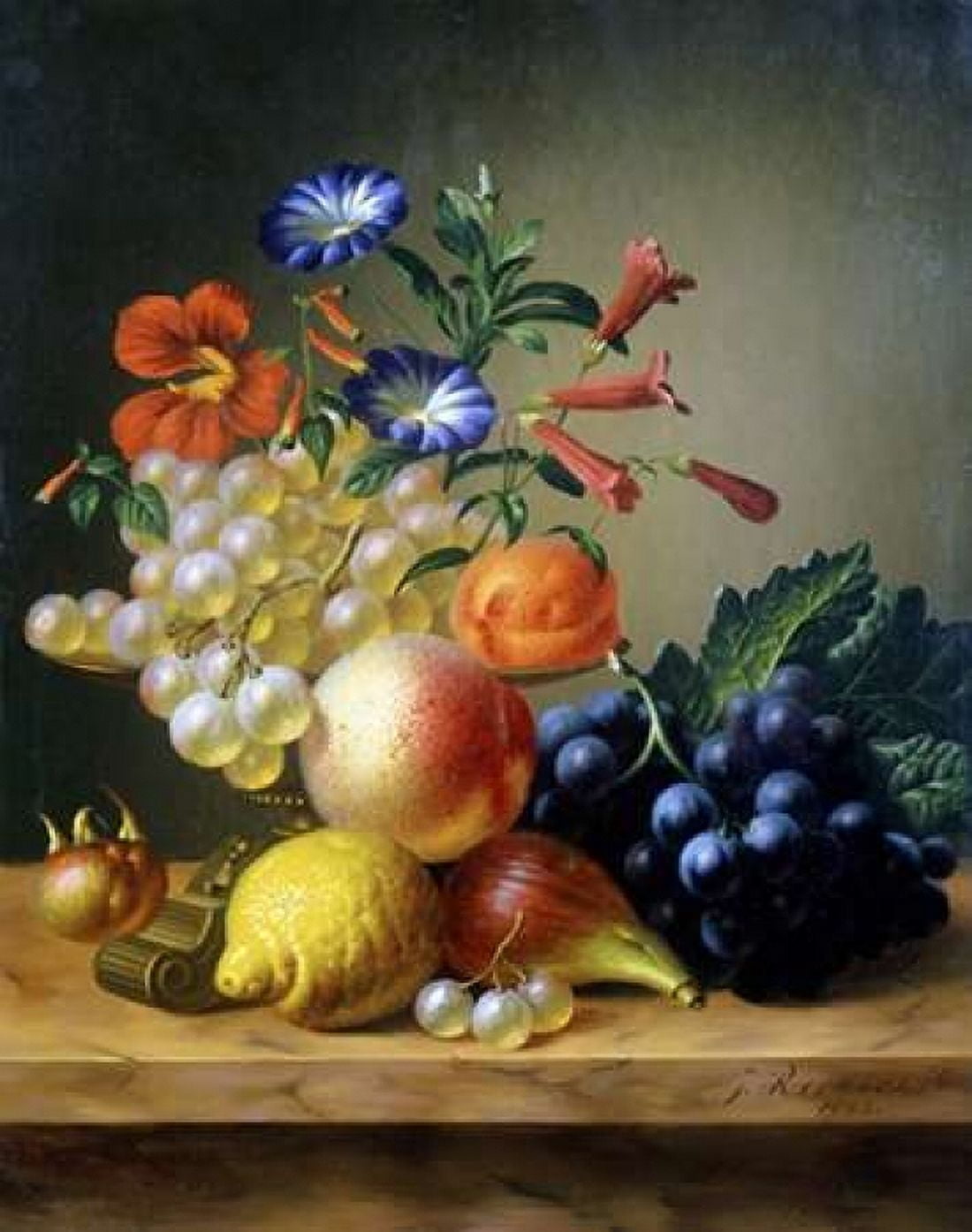 Grapes a Lemon a Fig and other Fruit Canvas Art - Johannes Reekers (24 x 30)