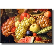 Grapes and Apples Fruit Basket Kitchen Picture on Stretched Canvas, Wall Art Décor, Ready to Hang