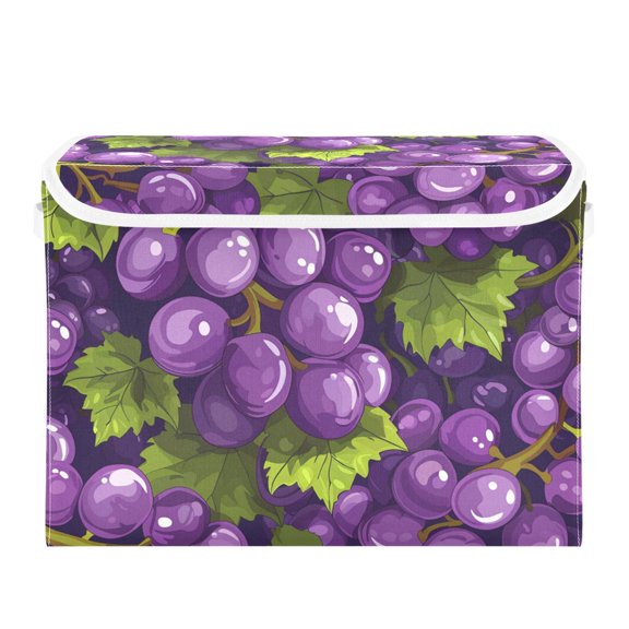 Grapes and Leaves Cartoon Foldable Storage Bin with Lid and Handle Collapsible Storage Box 16.5 x 12.6 x 11.8 inches