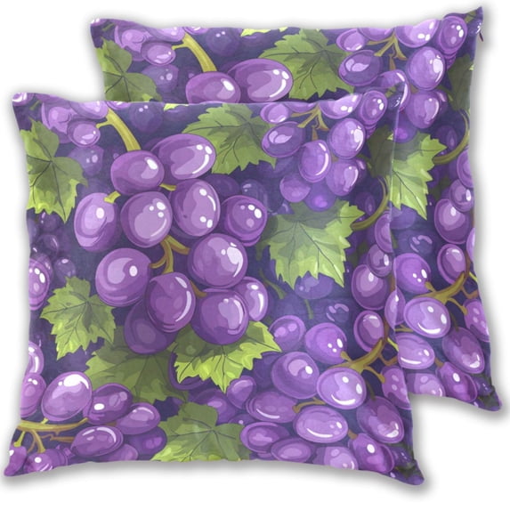 Grapes and Leaves Cartoon Throw Pillow Covers Pillowcases 16 x 16 Inch Home Decor 2 Packs for Bedroom Sofa