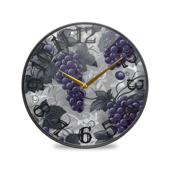 Grapes and Leaves Wall Clock 10 Inch Silent Non Ticking Battery Operated Easy to Read for Kitchen Living Room