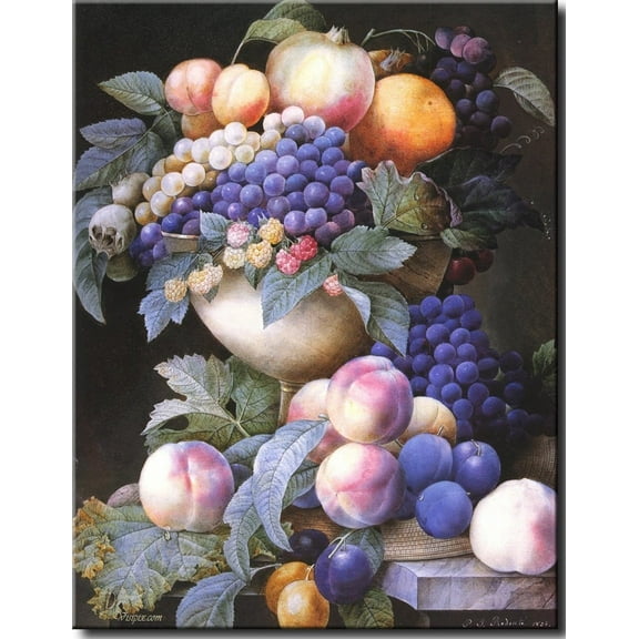 Grapes in a Vase - Redoute - Wall Art Decor Picture on Stretched Canvas , Ready to Hang!.