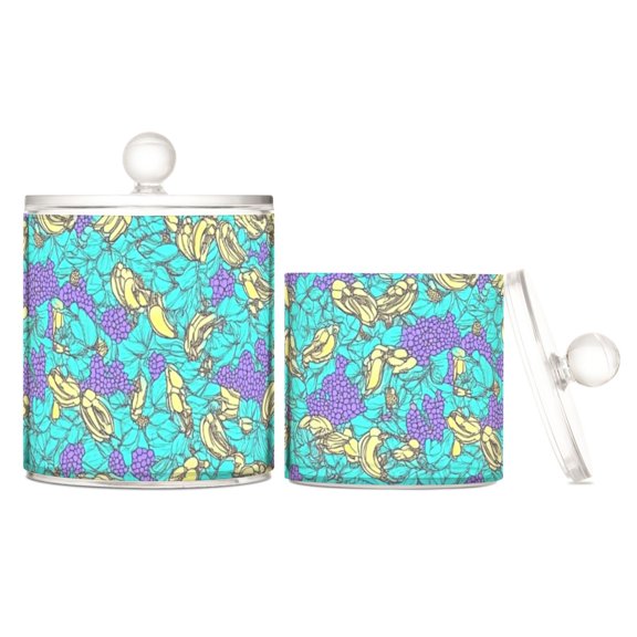 Grapes on Blue Background Translucent Plastic Cotton Swabs Canisters Large Medium Set