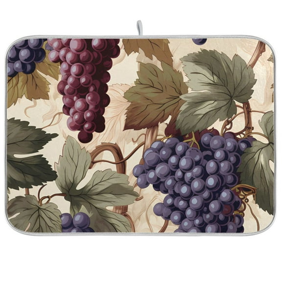 Grapes with Leaves Dish Drying Mat Microfiber Kitchen Pad Large Counter Absorbent Dish Mats Drainer Rack 16"x18"