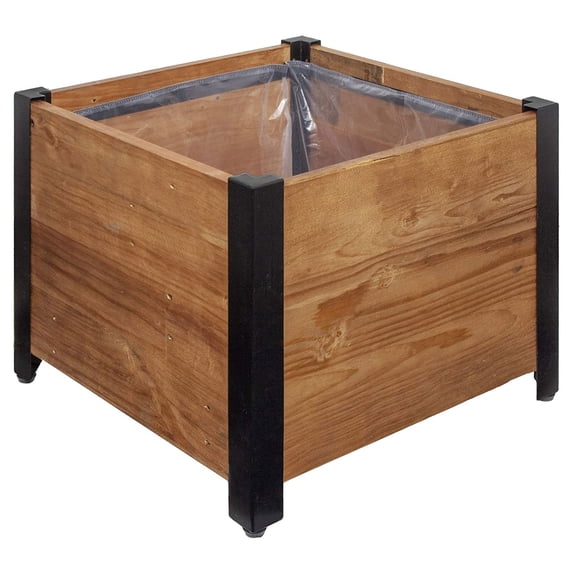 Grapevine 17.2 Inch Wooden Square Urban Raised Garden Planter Box w/ Liner