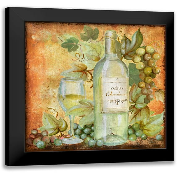 Grapevine And Wine White 12x12 Black Modern Framed Museum Art Print Titled - Art Licensing Studio