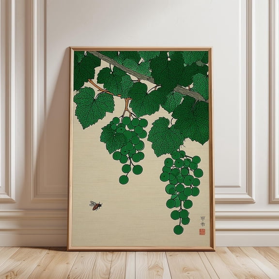 Grapevine Japanese Botanical Print Green and Cream Nature Wall Art Unframed Paper Print