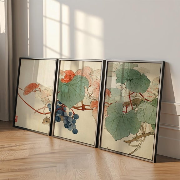 Grapevine Japanese Botanical Style Wall Art Version 3 Set 3 Stretched Canvas 16x24