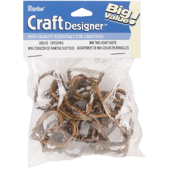 Darice Grapevine Miniatures-Assorted Hearts 15/Pkg