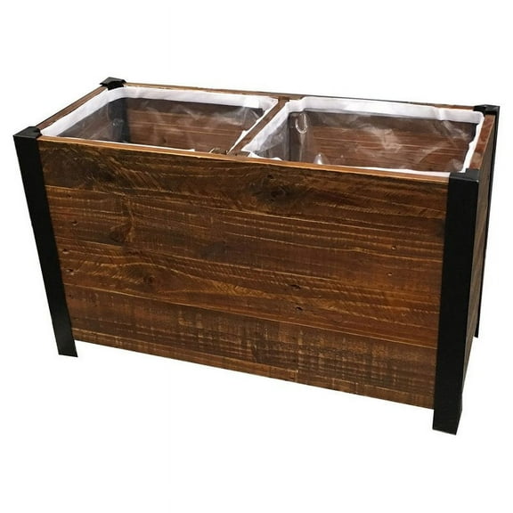 Grapevine Modern Wood Urban Garden Planter Box with 2 Sections in Brown/Black