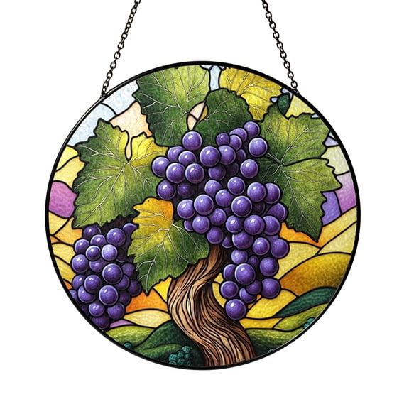 Grapevine Tree Glass Window Panel, Stained Glass Suncatcher, Gift for Garden Enthusiasts