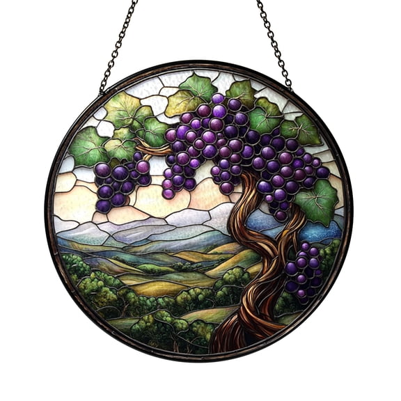 Grapevine Tree Stained Glass Style Suncatcher – Botanical Window Decor