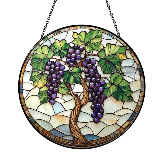 Grapevine Tree Stained Glass Suncatcher Window Decor Garden Nature Inspired Hanging Glass Art for Home Interior