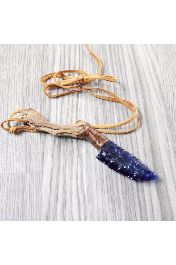 Grapevine Wood Handle Glass Blade Knife Necklace #5453 Mountain Man Necklace