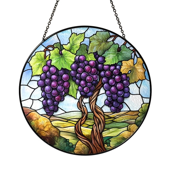 Grapevine Wrapped Tree Scene Stained Glass Style Window Suncatcher Decor, Nature Garden Art Gift