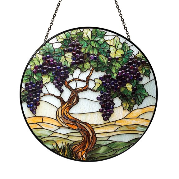 Grapevine tree stained glass suncatcher, botanical window decor for home