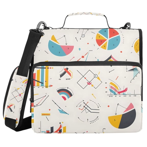 Graph Chart Mathematic Binder Bag with Shoulder Strap 3 Ring Zipper Binder File Folder Document Storage