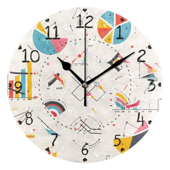 Graph Chart Mathematic Round Wall Clock Silent Analog Battery Operated Black Pointer Home Decor 9.84" Diameter