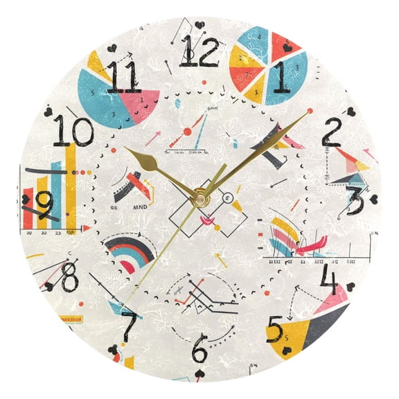 Graph Chart Mathematic Round Wall Clock Silent Analog Battery Operated Gold Pointer Home Decor 9.84" Diameter