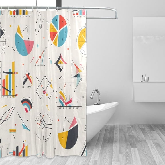 Graph Chart Mathematic Shower Curtains with 12 Hooks Waterproof Bathroom Decor 66" x 72"