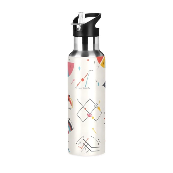 Graph Chart Mathematic Sports Bottle with Straw Stainless Steel Water Jug Portable Thermal Cup Leak-proof 600ML