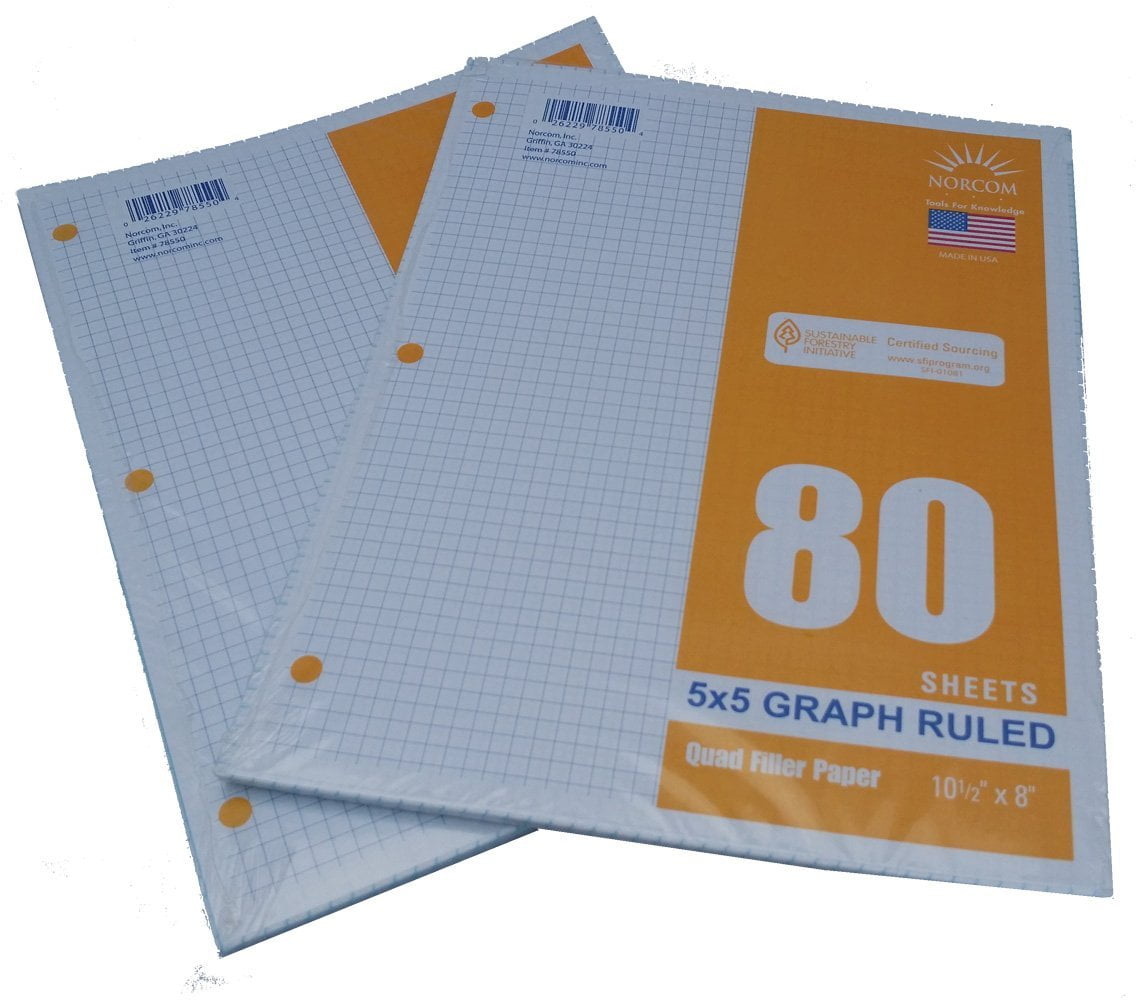 Norcom Graph Filler Paper 5x5 Ruled, 80-Sheets 2-Pack, Quad Filler
