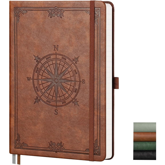 Graph Grid Paper Notebook, 192 Pages, A5 Medium Size (5.7'' x 8.3''), 5 Squares per Inch, Leather Hardcover, 100 GSM Thick Paper, for School, Students, Math, Engineering (Brown)