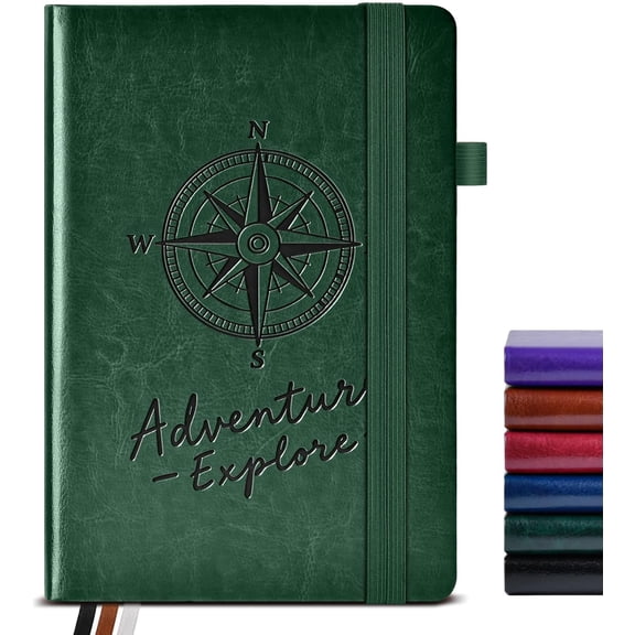 Graph Notebook for Women Men, 160 Pages Grid Paper, Graphing Notebooks for School, Work, Quad Ruled, Inner Pocket, A5 Hardcover Vintage Leather Journals for Writing, 5.8"x8.5" (Green)