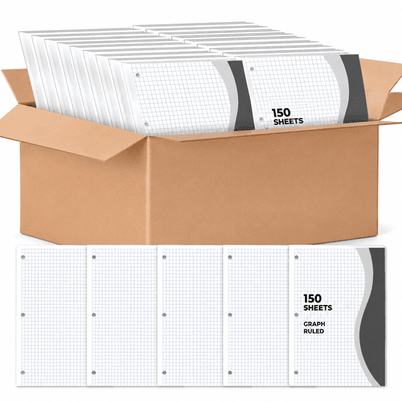 Graph Paper 24 Pack (3600 Sheets) 8x10.5 Inch 3 Hole Punched Quad Ruled Loose Leaf Binder Paper