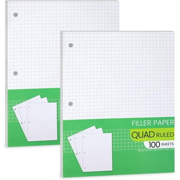 Graph Paper, Filler Paper Loose leaf Graph Paper - 8” x 10.5" - Graph Ruled, 4x4 Quad Ruled Notebook Paper, 3 Hole Punched Loose leaf Papers for 3 Ring Binders - 100 Sheets per Pack (2 Pack)
