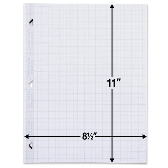 Graph Paper Loose Leaf 6 Pack, Durable Reinforced Filler Paper for Binders, 8.5 x 11 Inches, 100 Sheets per Pack, White