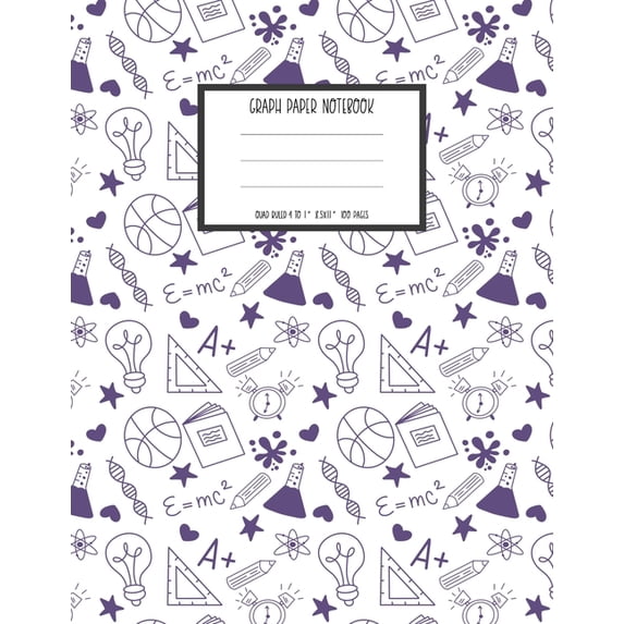 Graph Paper Notebook: 1/2 Inch Squares for Girls - Purple and White, (Paperback)
