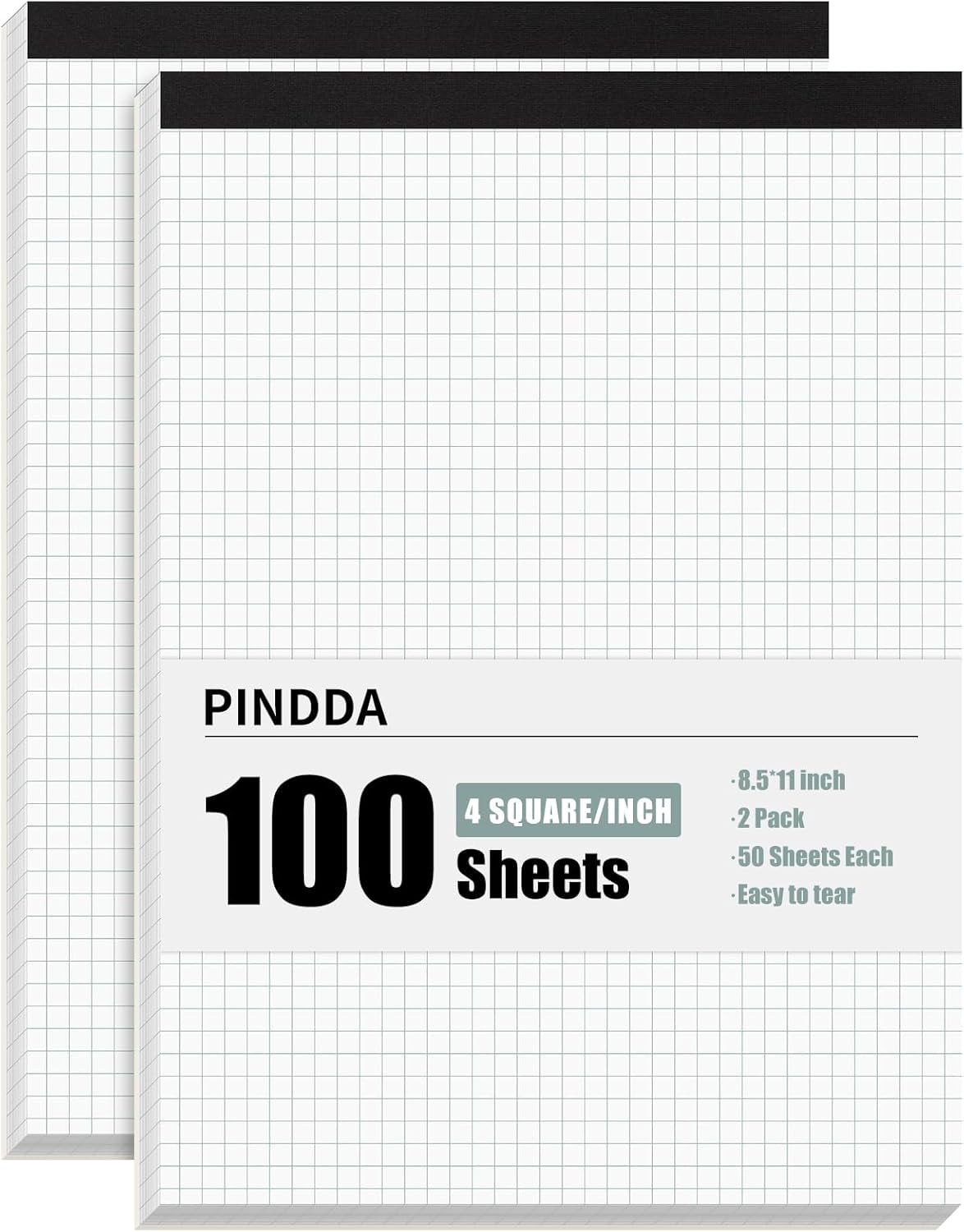 Graph Paper Notebook, 2 Pack, 8.5 x 11 Grid Paper, 4x4 Graph Ruled, 50 ...
