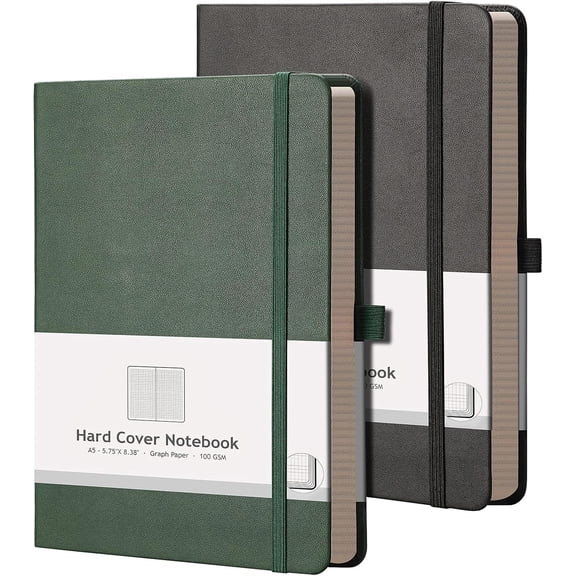 Graph Paper Notebook 2 Pack - A5 Grid Paper Notebook/Journal Hardcover with 384 Pages, 120gsm Thick Graph Paper, Grid Paper for Math & Science Students 5.75'' 8.38''