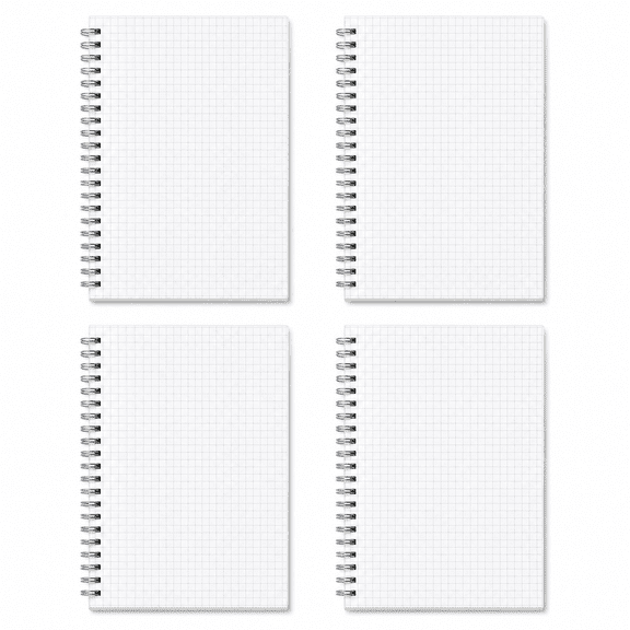 Graph Paper Notebook 4 Pack, A5 Grid Spiral Journal Set, Thick Paper Wirebound Notepads for Office Math Drawing and Planning
