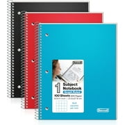 Graph Paper Notebook 8.5 x 11 (3-Pack Red Blue Black) Plastic Cover, 100 Sheets (200 Pages), Perforated 3-Hole Punched, 4x4 Squares, Spiral Notebook, 1/4" Grid, Divider with Pockets